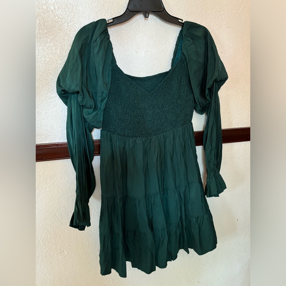Emerald Green Puff Sleeve Sun Dress - Size S